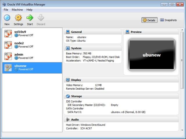 Virtual Box manager