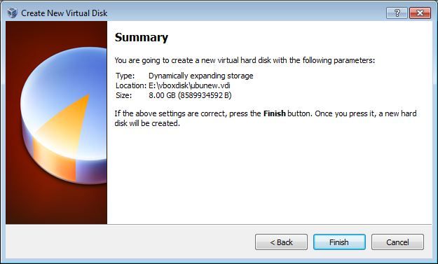 Virtual Box virtual disk summary