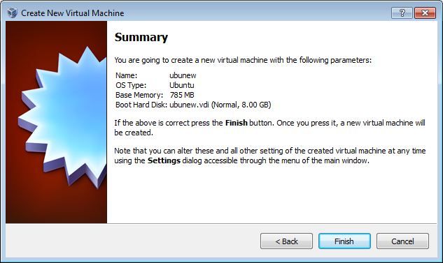 Virtual Box New VM summary