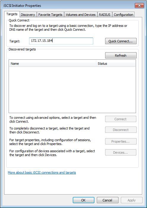 Windows iscsi properties