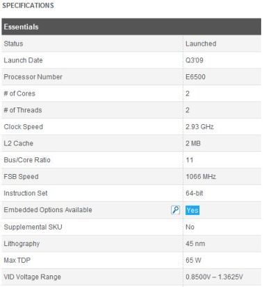 Computer CPU specs